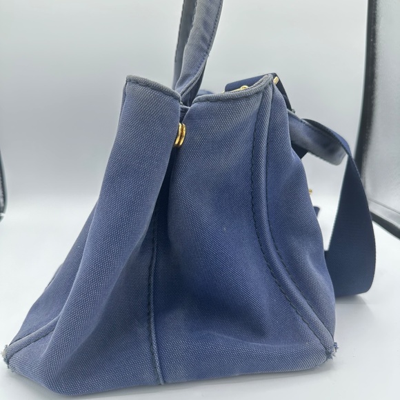 Prada Large Canapa Logo Blue Canvas Tote with shoulder strap - Picture 4 of 10